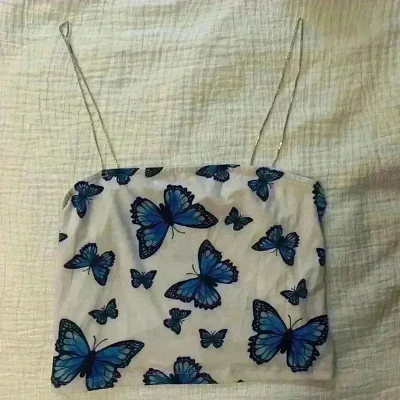 Butterfly Crop Tank Top w Glitter Straps - Picture 1 of 4